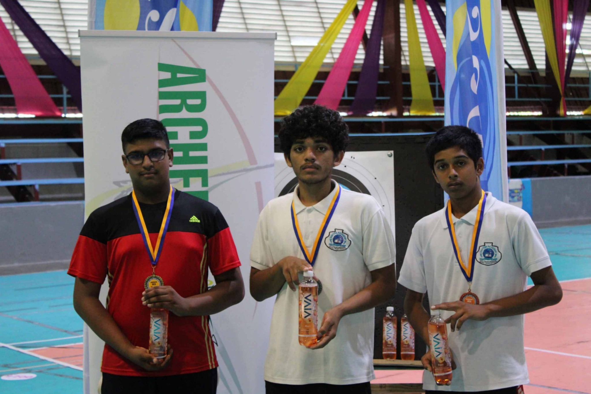 Male medalists pose at the Archery Guyana Inaugural Youth Championship