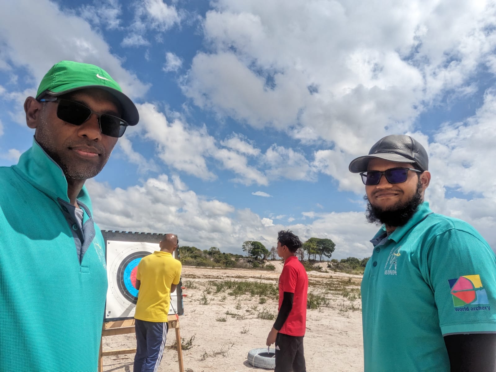 National Archery Judge Mr. Ryan McKinnon and Judge Candidate Mr. Saeed Karim at the Essequibo session